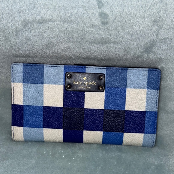 kate spade Blue and White Gingham Wallet - Picture 1 of 14